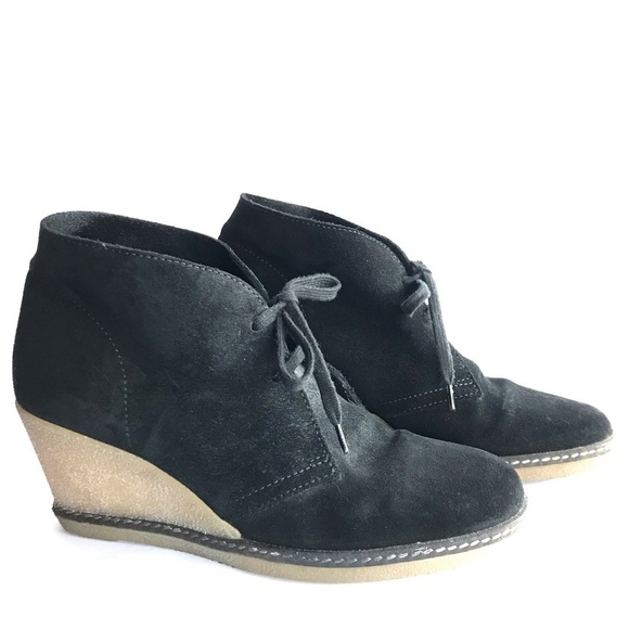 J. Crew black suede leather wedge heel laced chukka booties - Picture 2 of 7
